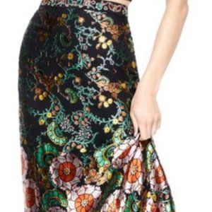Alice + Olivia Maeve Burnout Chiffon Embroidered Midi Skirt